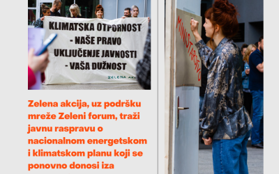 Zelena akcija, uz podršku mreže Zeleni forum, održala je akciju ispred zgrade novog Ministarstva zaštite okoliša i zelene tranzicije.